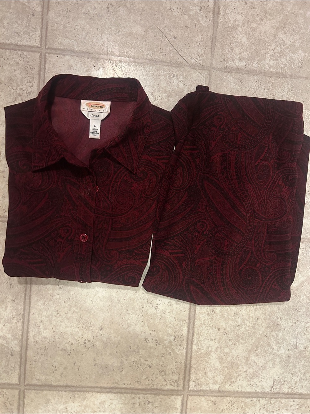 Talbots Burgundy Paisley Button-Front Blazer and Skirt Set